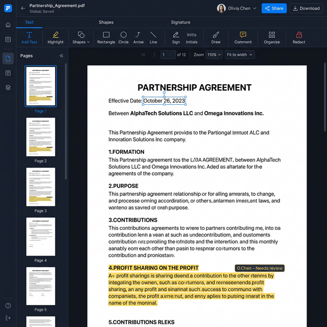 Tavernus Online PDF Editor interface showing document editing tools, annotation panel, and form filling capabilities